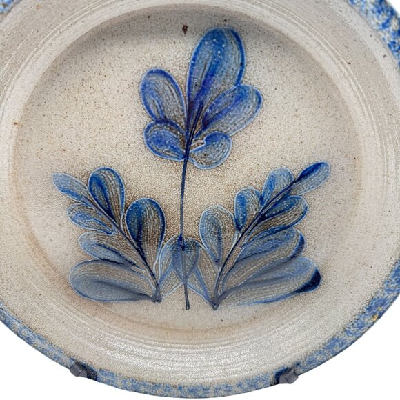 Vintage Eldreth Pottery 1989 Floral Design Plate Salt Glazed Handmade Blue Gray - Picture 2 of 4